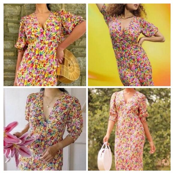 RIXO For Target NWT Bright Colorful Floral Puff Sleeve Midi Dress 8 RARE FIND - Picture 1 of 16